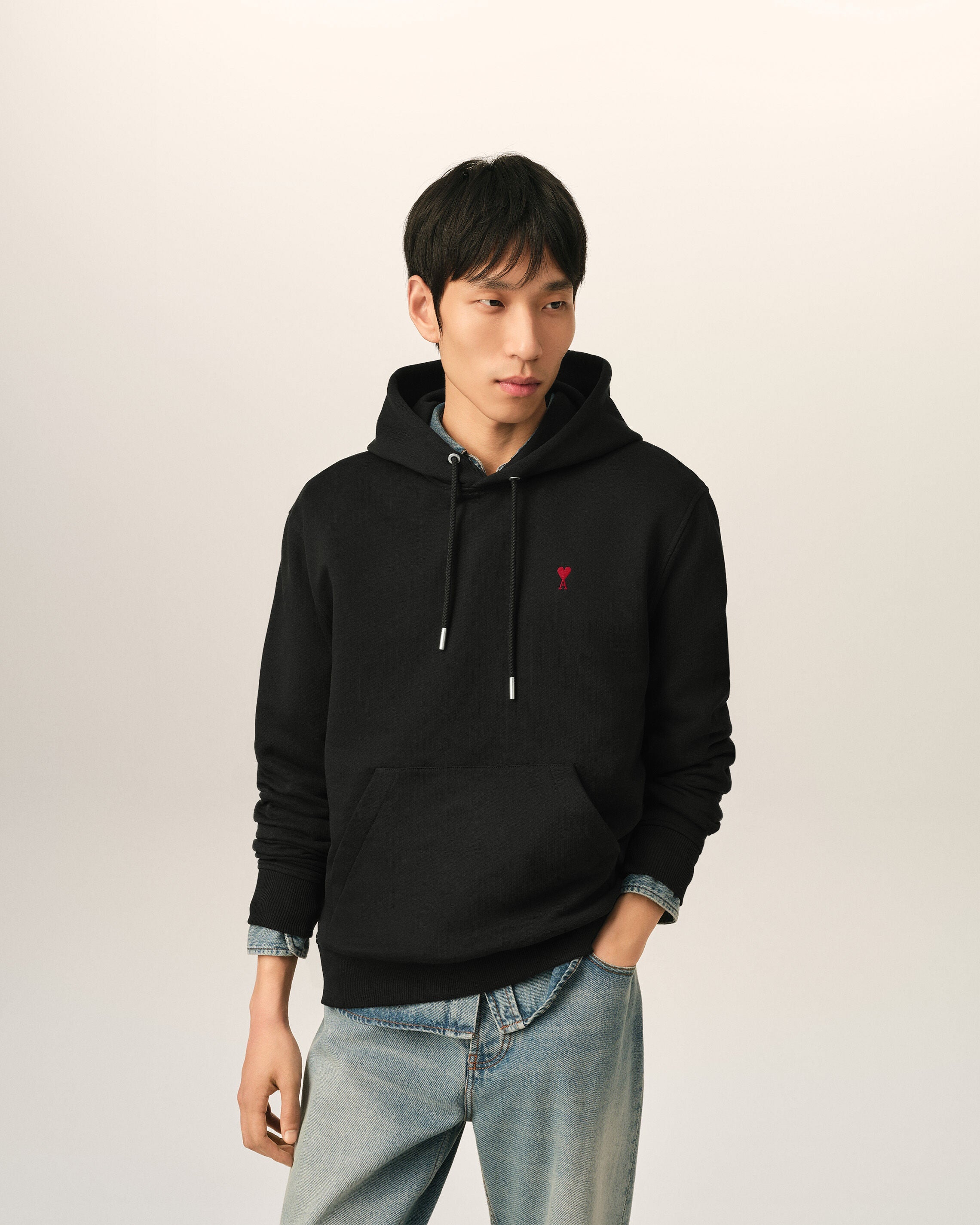 Ami Paris Ami de Coeur Unisex Cotton Hoodie Black