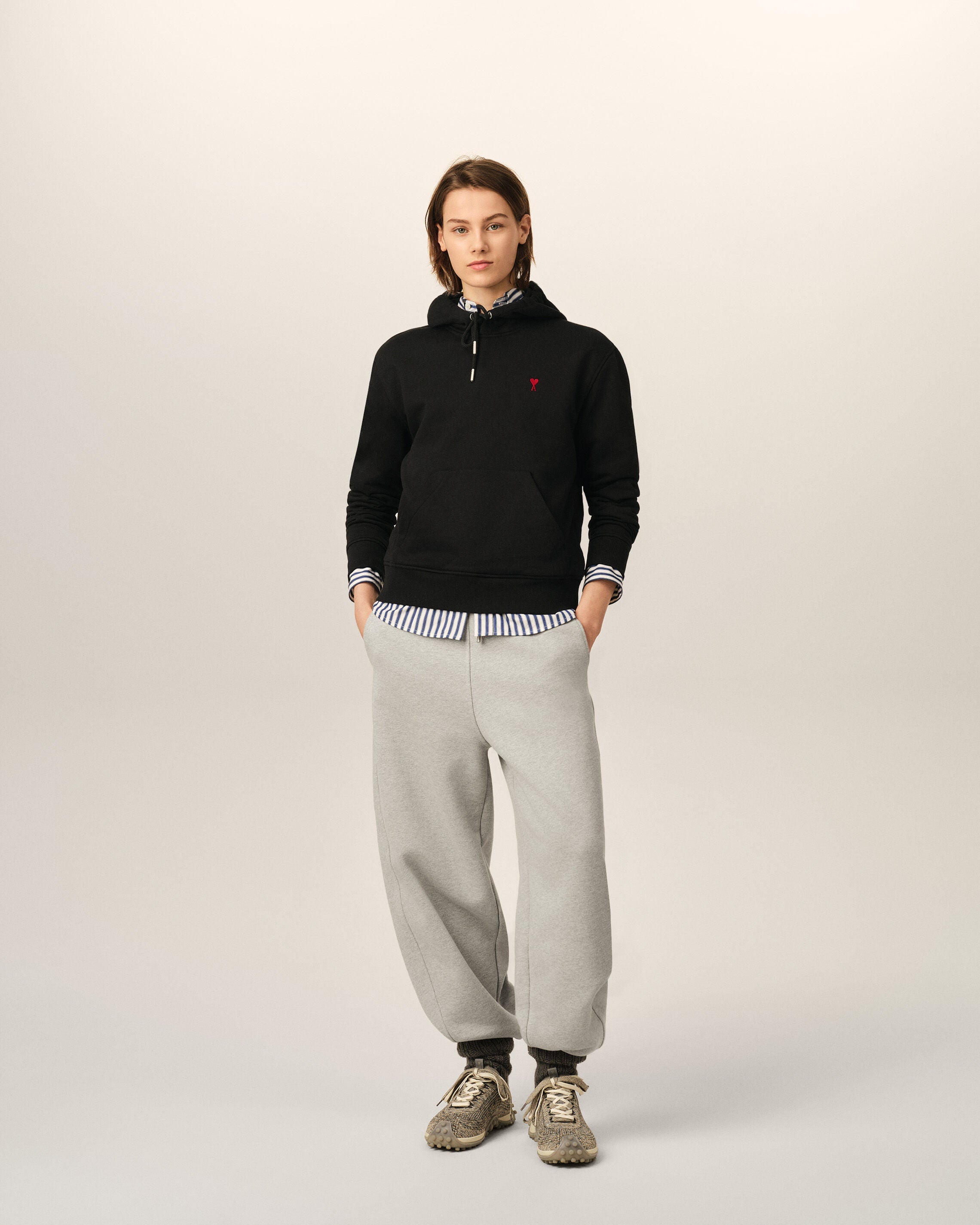 Ami Paris Ami de Coeur Unisex Cotton Hoodie Black